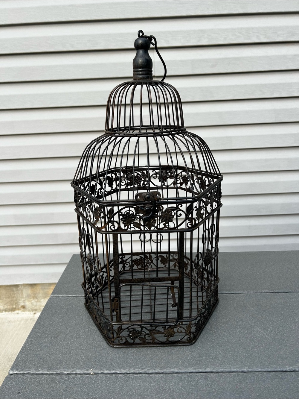 Vintage style Black Ornate Metal Birdcage with Accents